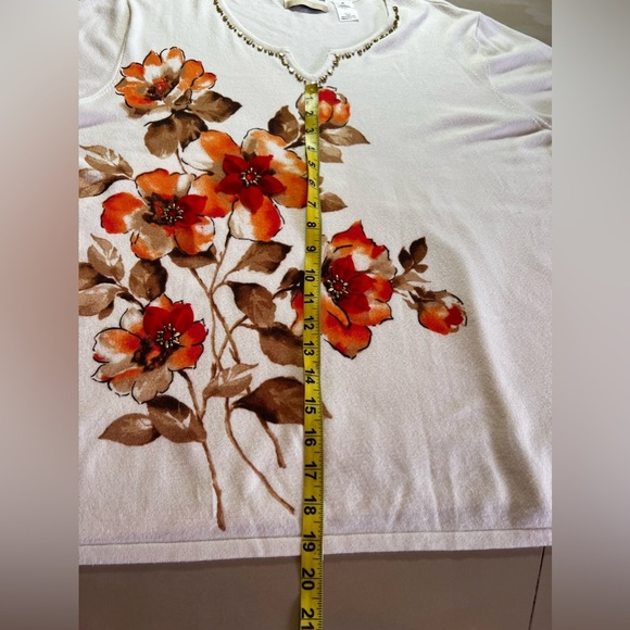 Alfred Dunner Plus size 2X Womens Cream Pullover Sweater Short Sleeve Floral - Picture 10 of 16